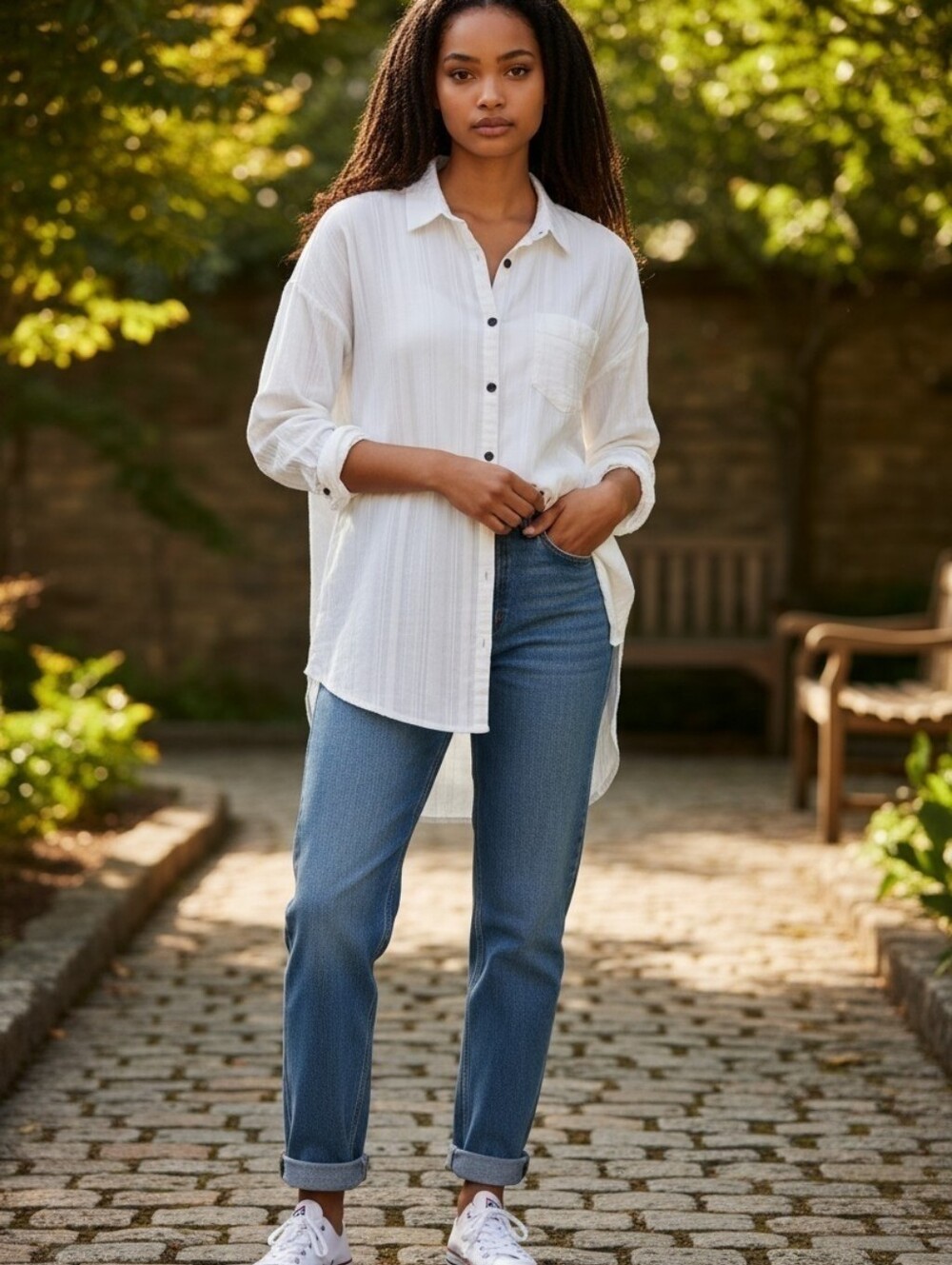 Nautica White Lightweight Striped Button-Up Shirt